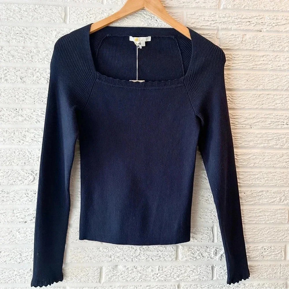 New! Boden Square Lattice Neck Ribbed Sweater/ Long Sleeve/ Navy Blue/ Medium - Picture 3 of 8
